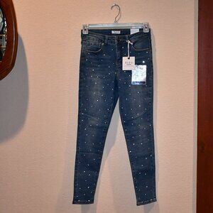 Bleu Denim Women's Skinny Perfect Fit Rhinestone Front Sparkle Denim Jeans Sz 4